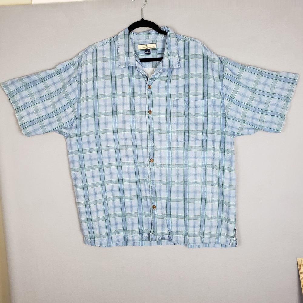 Tommy Bahama Mens XL Silk Button Down Blue Cabana Boy Resortwear Summer Vacation